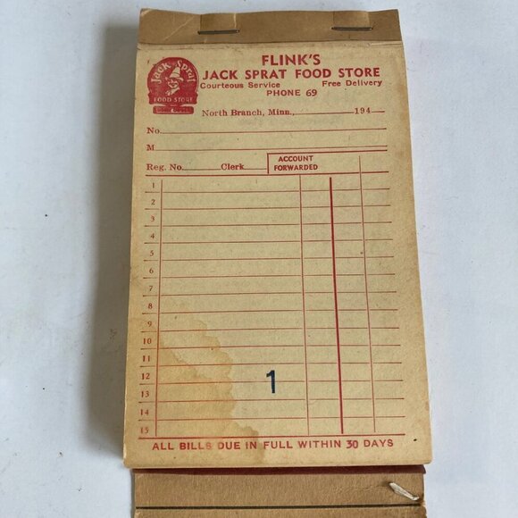 Lot Vintage 1940's Flink's Jack Sprat Food Store Invoice Book Receipt Ledger Ad - Picture 6 of 8